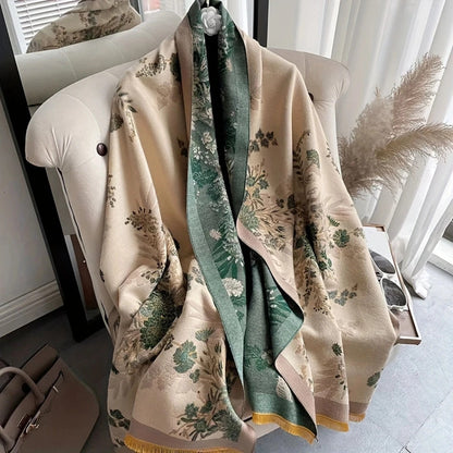 Scarf Reversible Floral Jacquard Cotton Viscose Blend