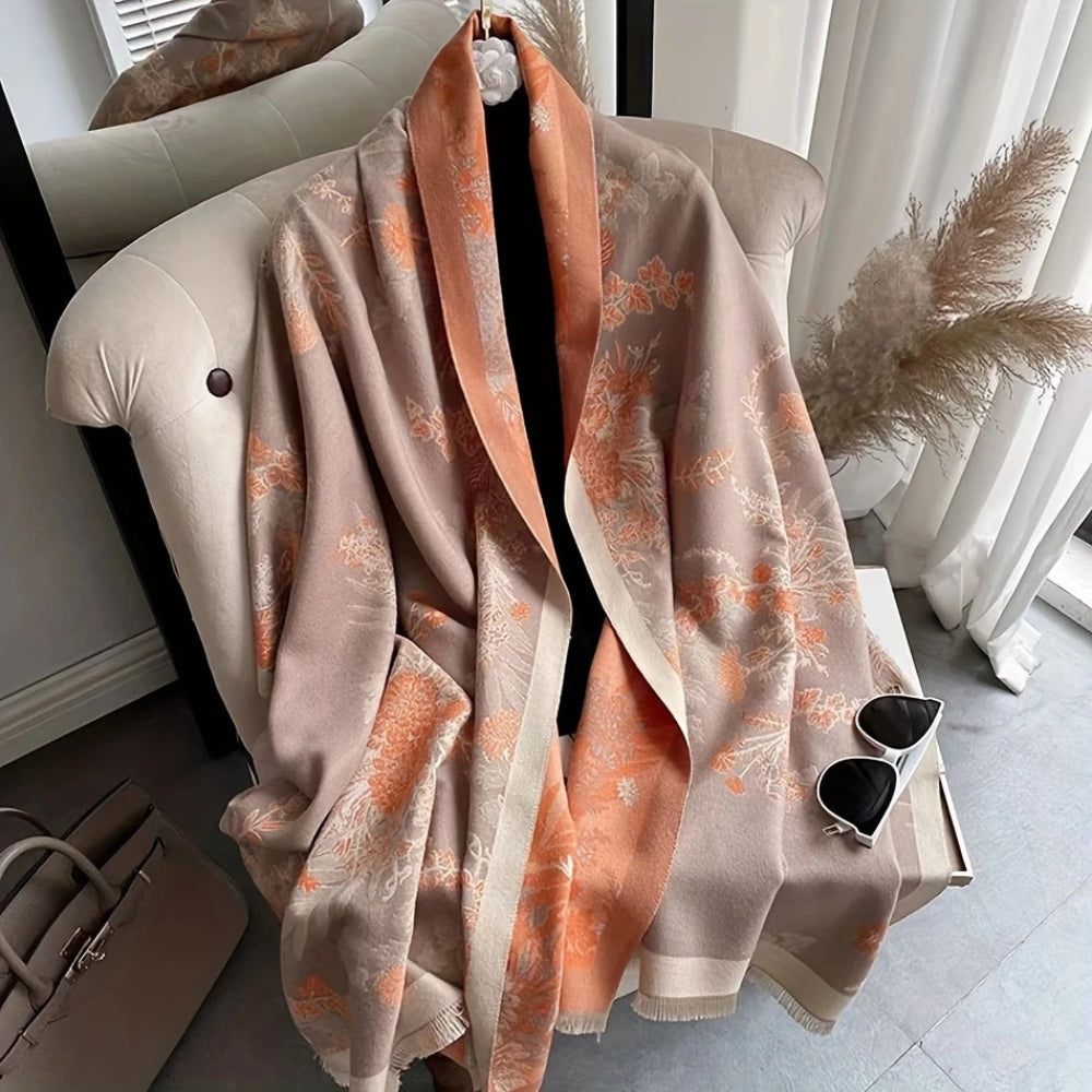 Scarf Reversible Floral Jacquard Cotton Viscose Blend