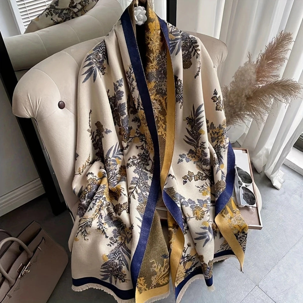 Scarf Reversible Floral Jacquard Cotton Viscose Blend