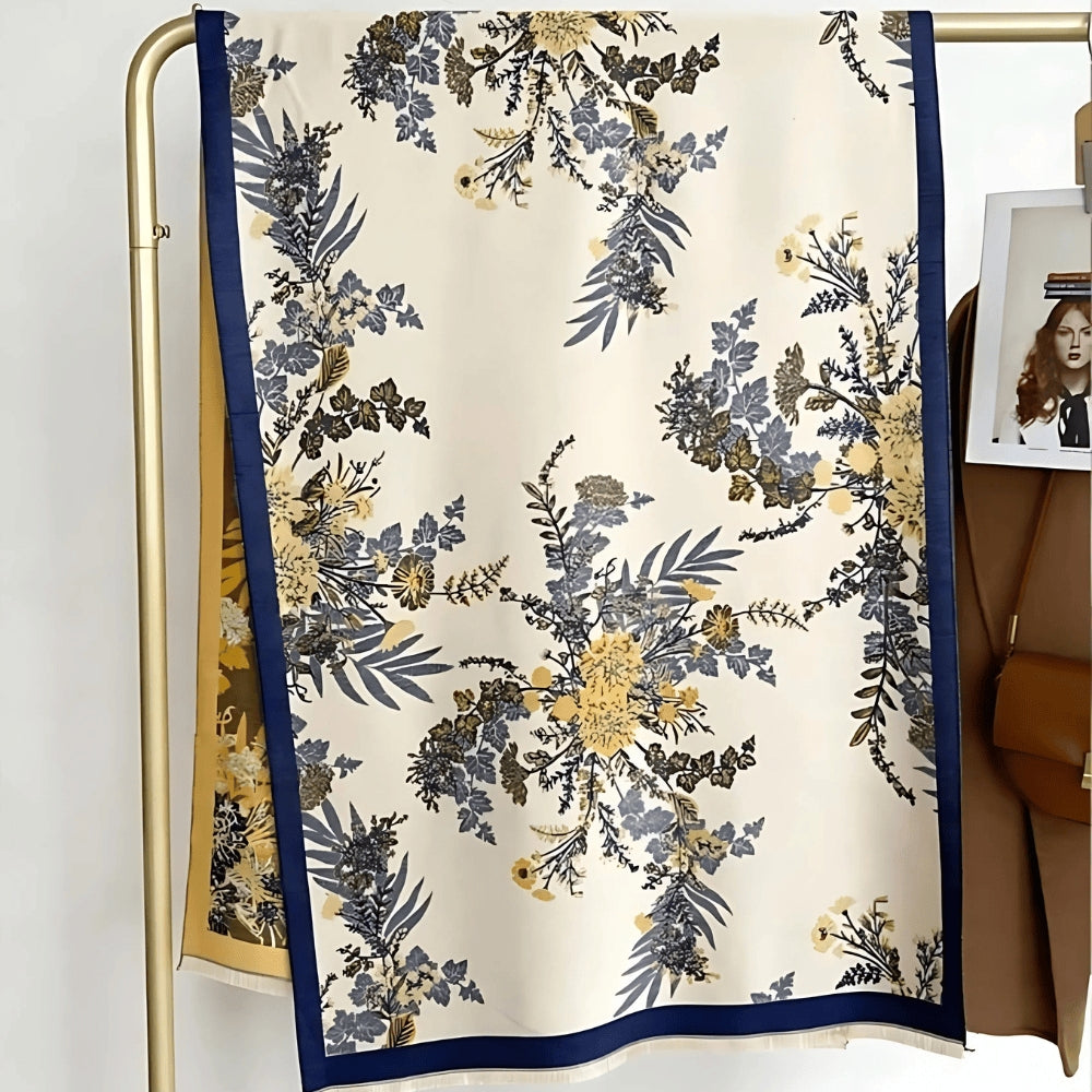 Scarf Reversible Floral Jacquard Cotton Viscose Blend