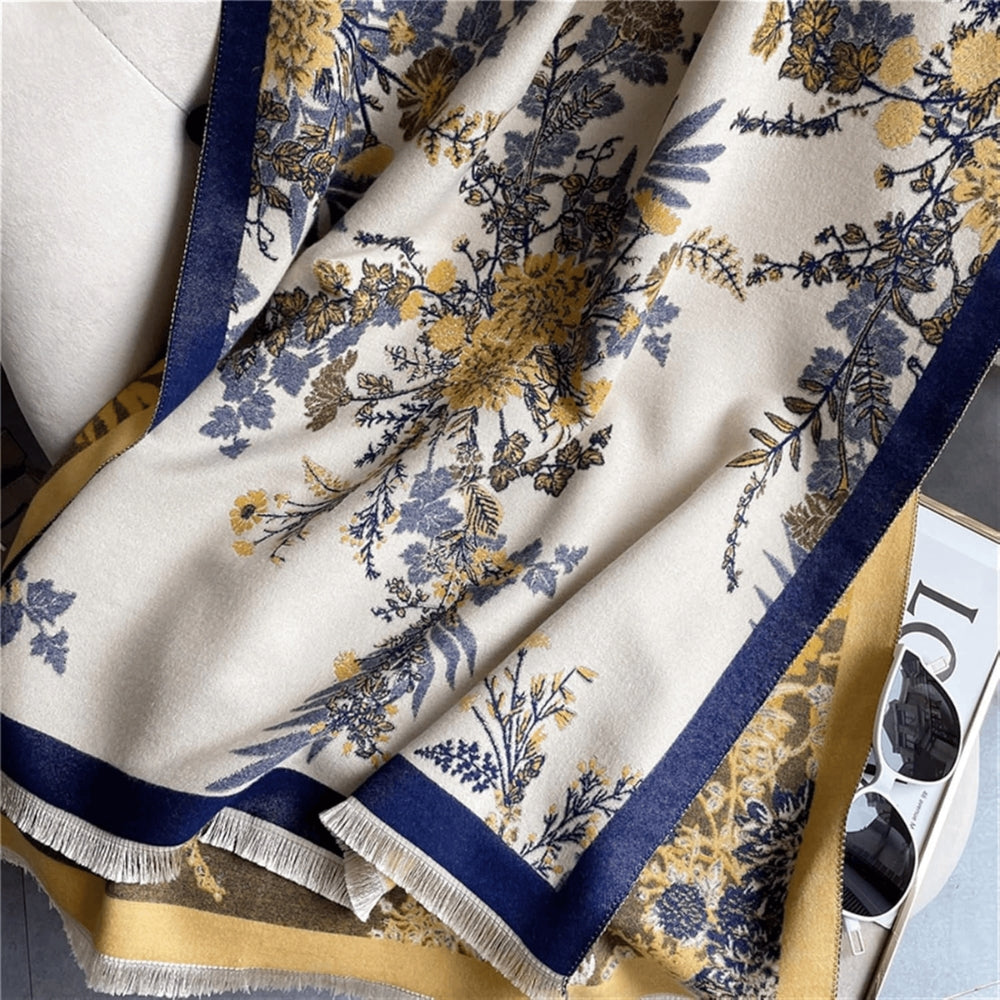 Scarf Reversible Floral Jacquard Cotton Viscose Blend