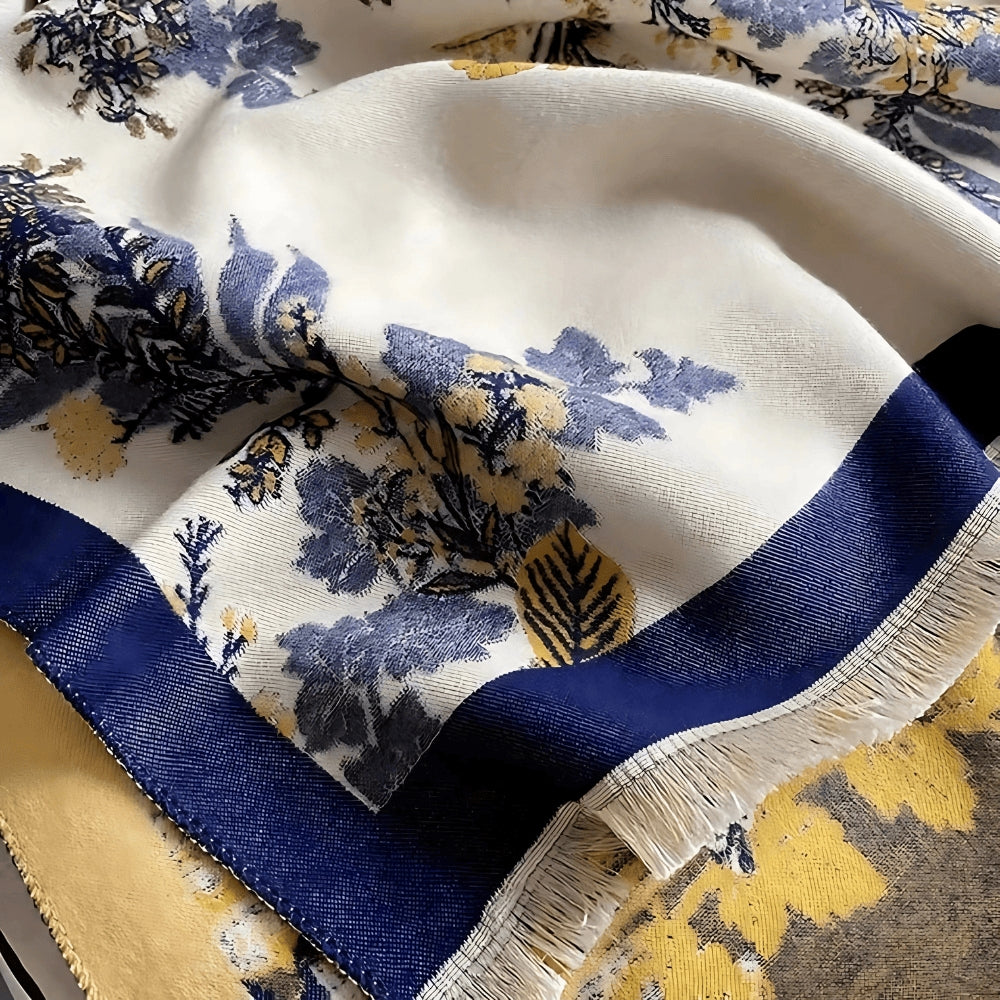 Scarf Reversible Floral Jacquard Cotton Viscose Blend