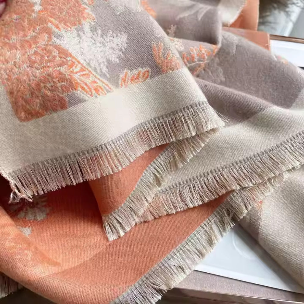 Scarf Reversible Floral Jacquard Cotton Viscose Blend