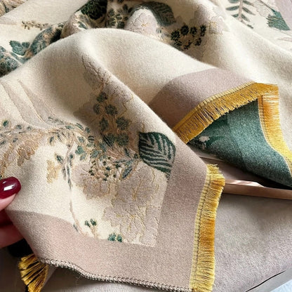 Scarf Reversible Floral Jacquard Cotton Viscose Blend