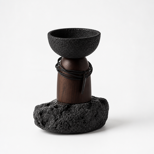 Sculptural Wood and Cement Candle Holder for Cup Candles