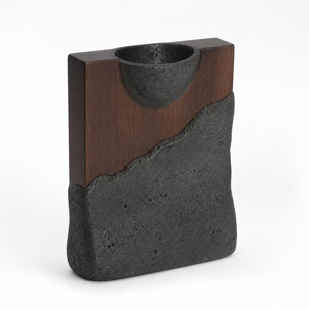Sculptural Wood and Cement Candle Holder for Cup Candles