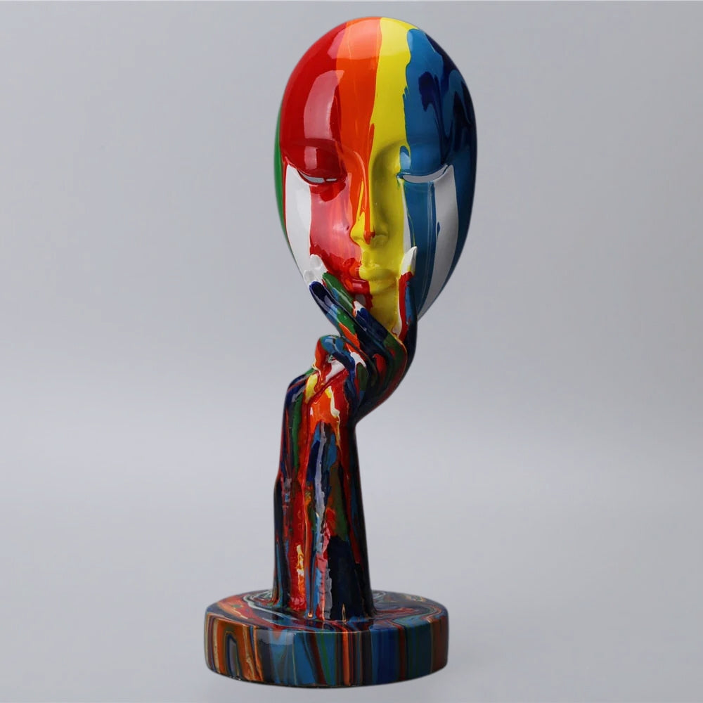 Sculpture Handcrafted Resin Colorful Abstract Face
