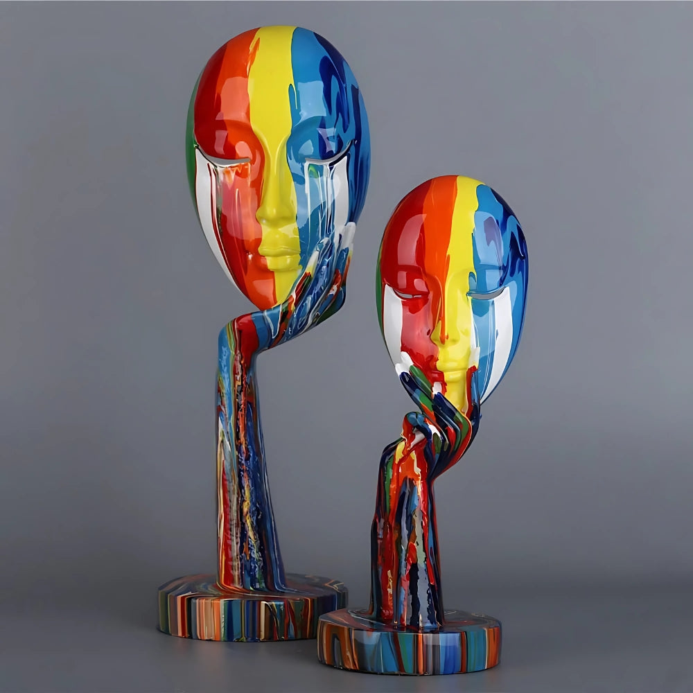 Sculpture Handcrafted Resin Colorful Abstract Face
