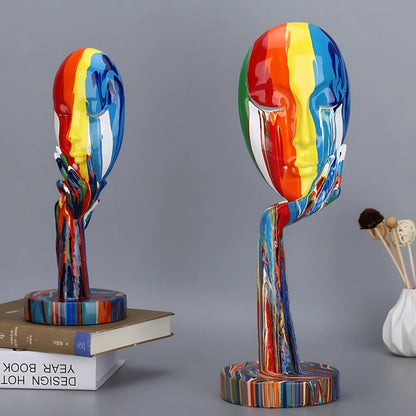 Sculpture Handcrafted Resin Colorful Abstract Face