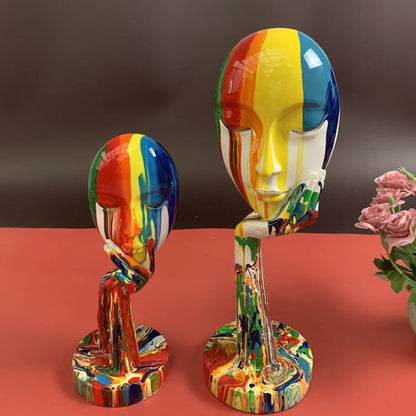 Sculpture Handcrafted Resin Colorful Abstract Face