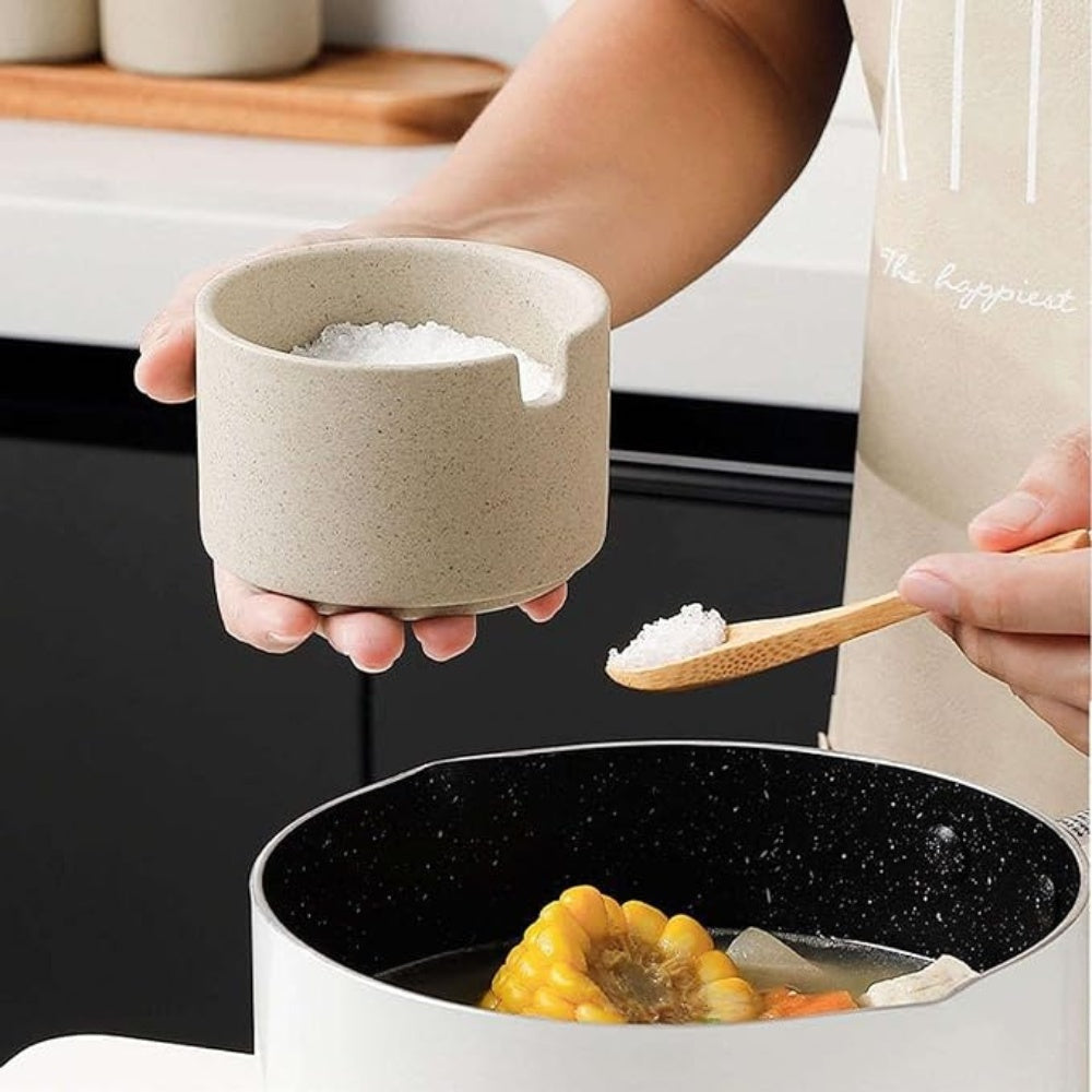 Seasoning Jar Set Ceramic With Natural Wood Lids