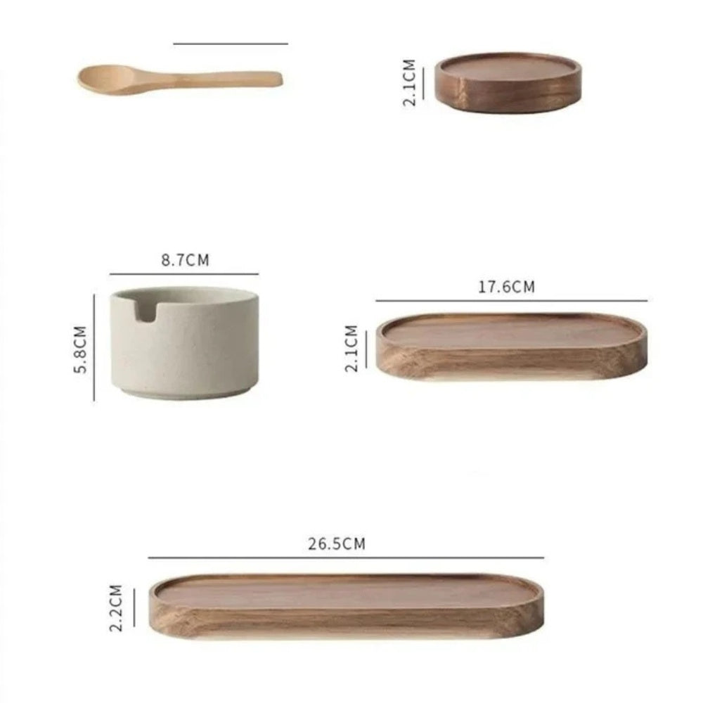 Seasoning Jar Set Ceramic With Natural Wood Lids