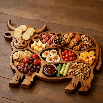Serving Board Solid Wood Cow Motif