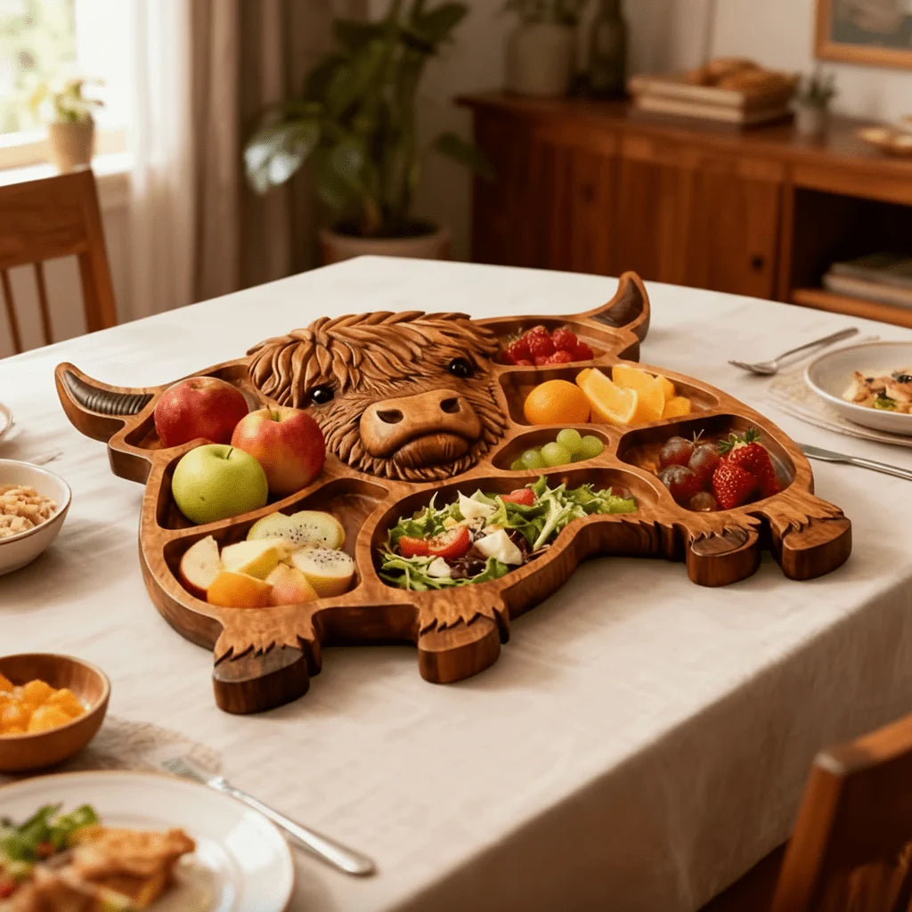 Serving Board Solid Wood Cow Motif