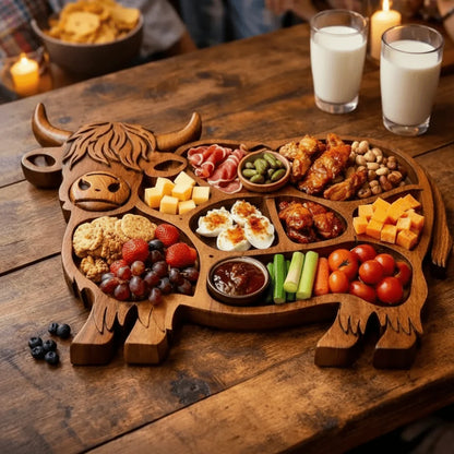 Serving Board Solid Wood Cow Motif