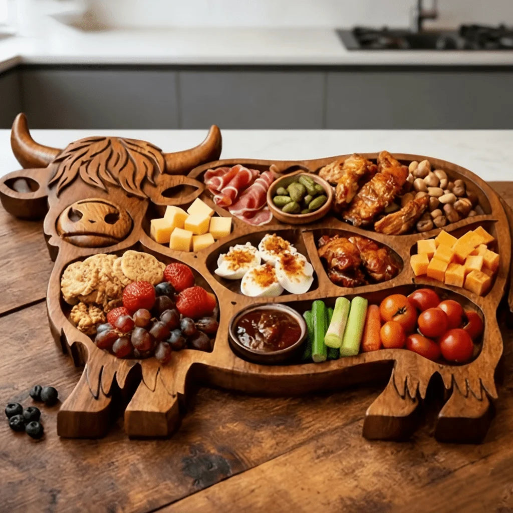 Serving Board Solid Wood Cow Motif