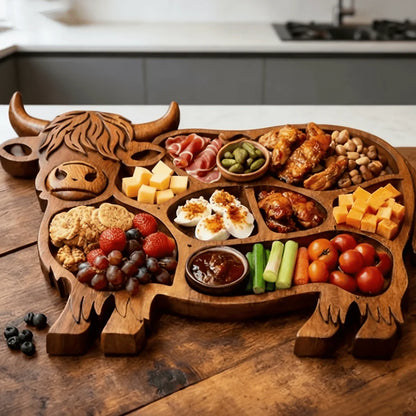 Serving Board Solid Wood Cow Motif