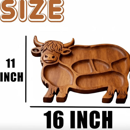 Serving Board Solid Wood Cow Motif