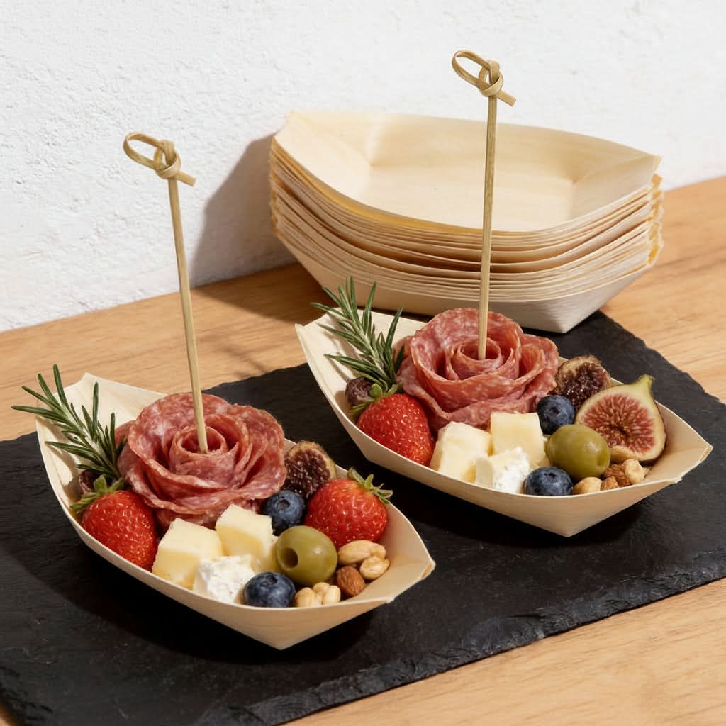 Serving Boat Natural Wood Fruit-Inspired Disposable