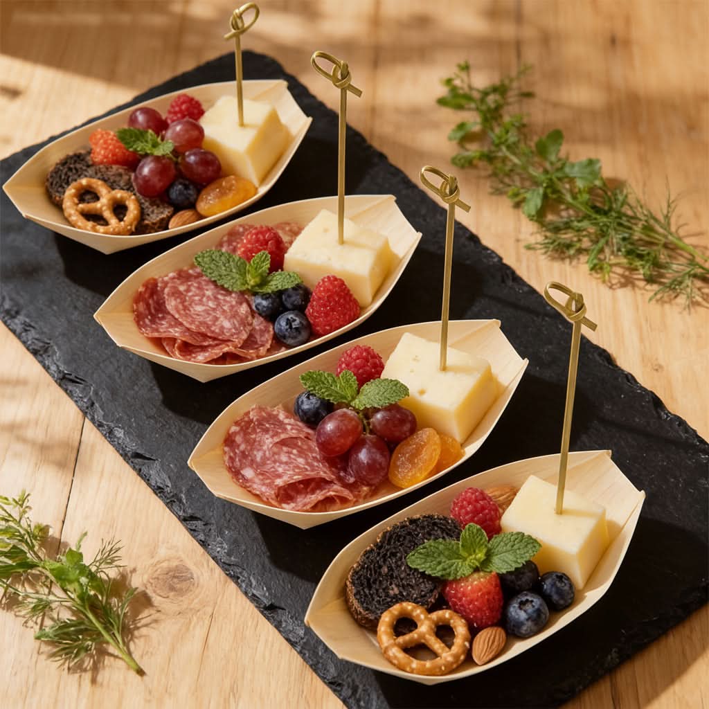 Serving Boat Natural Wood Fruit-Inspired Disposable