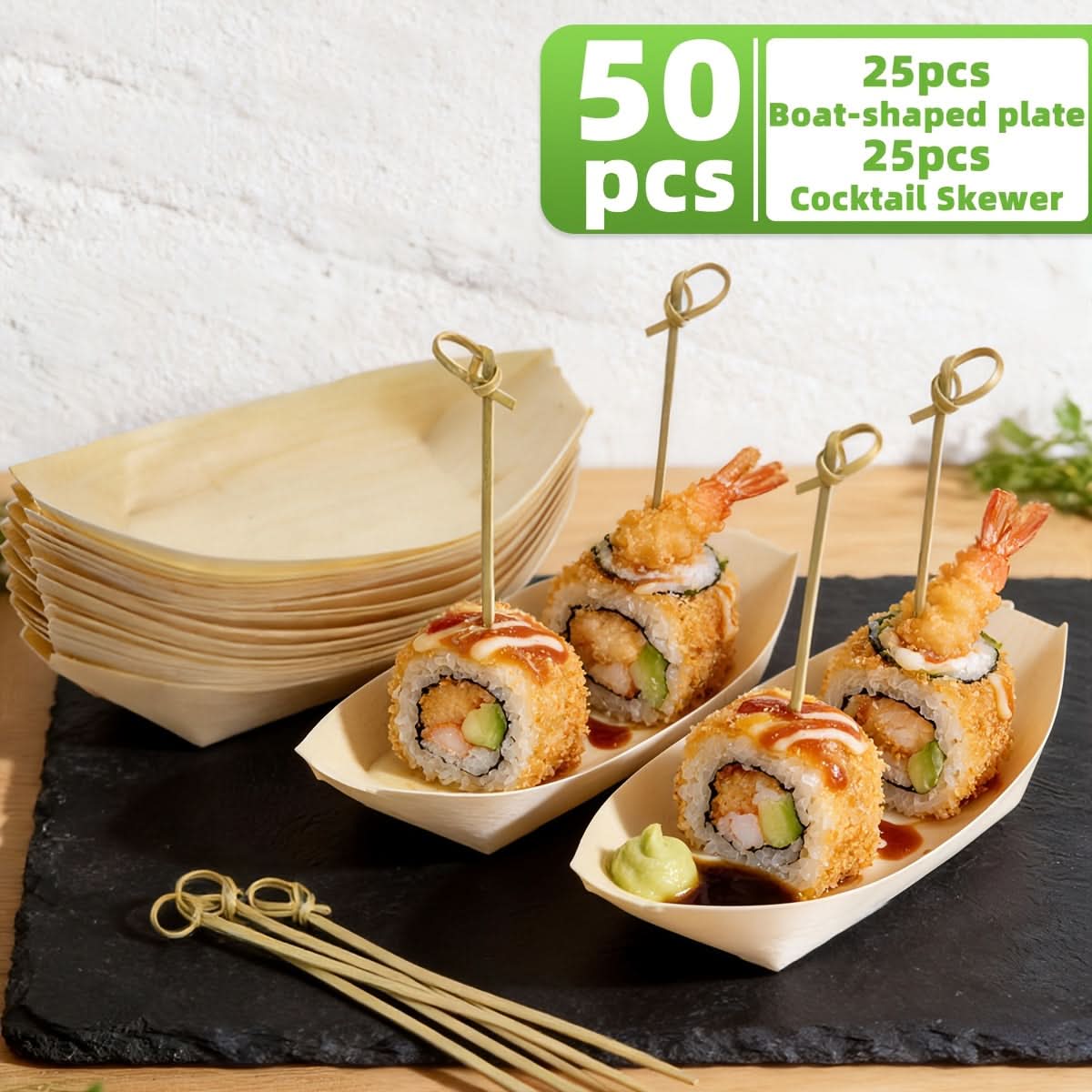 Serving Boat Natural Wood Fruit-Inspired Disposable