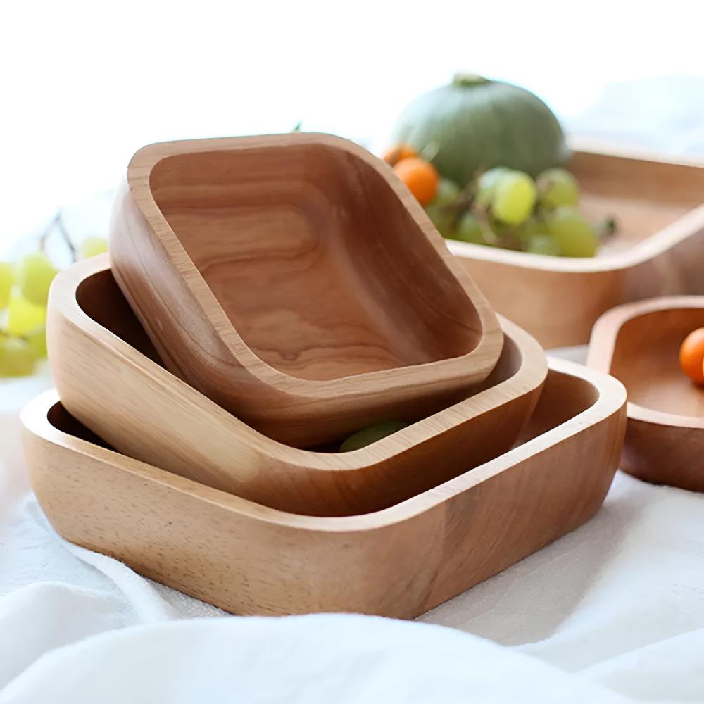 Serving Bowl Natural Rubber Wood Polished Finish