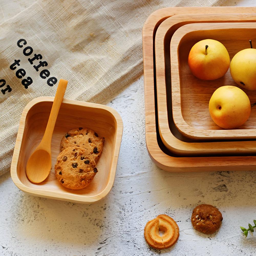 Serving Bowl Natural Rubber Wood Polished Finish