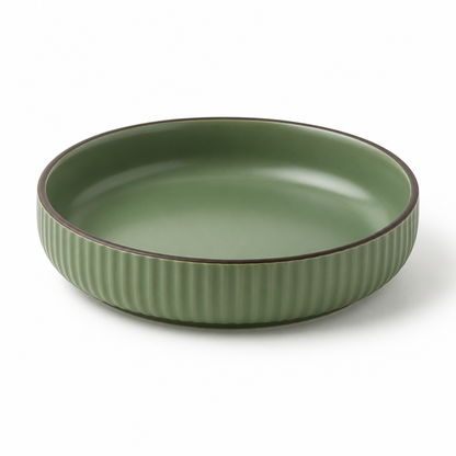 Serving Plate Deep Ceramic Hand-Glazed Striped Edge