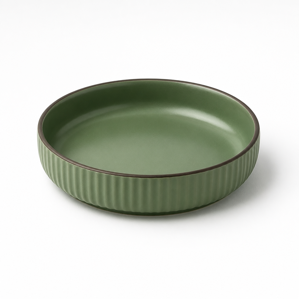 Serving Plate Deep Ceramic Hand-Glazed Striped Edge