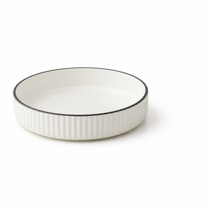 Serving Plate Deep Ceramic Hand-Glazed Striped Edge