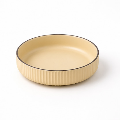 Serving Plate Deep Ceramic Hand-Glazed Striped Edge