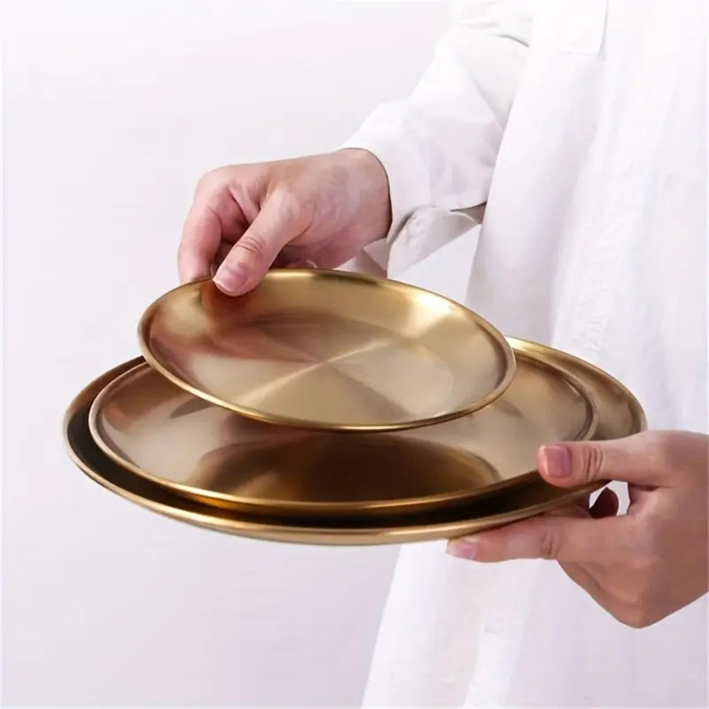 Serving Plate Gold-Tone Stainless Steel Rust-Resistant