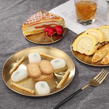 Serving Plate Gold-Tone Stainless Steel Rust-Resistant