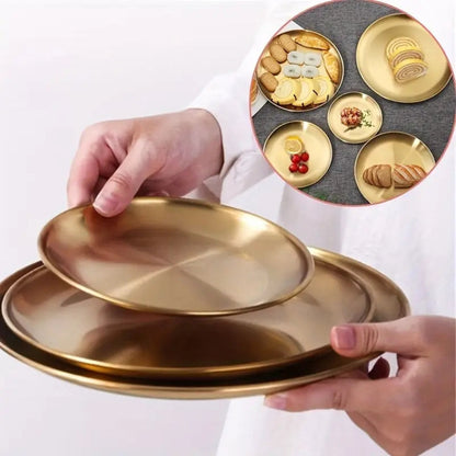 Serving Plate Gold-Tone Stainless Steel Rust-Resistant