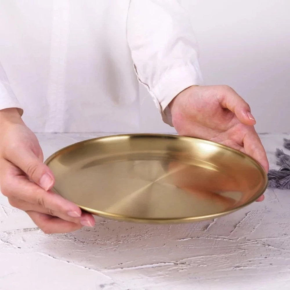 Serving Plate Gold-Tone Stainless Steel Rust-Resistant