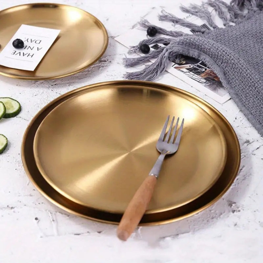 Serving Plate Gold-Tone Stainless Steel Rust-Resistant