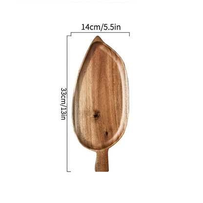 Serving Plate Leaf-Shaped Natural Wood
