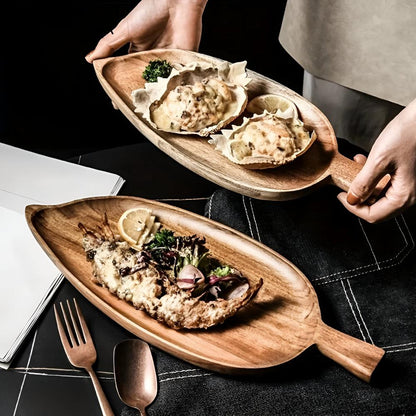 Serving Plate Leaf-Shaped Natural Wood