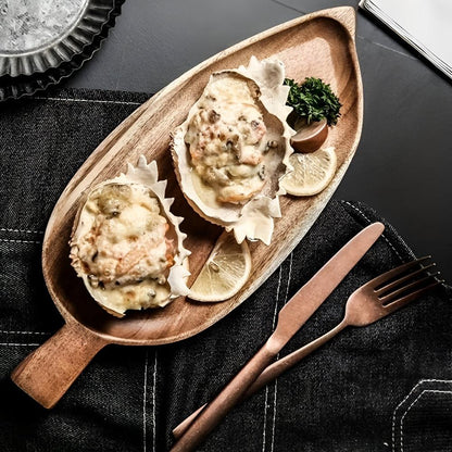Serving Plate Leaf-Shaped Natural Wood