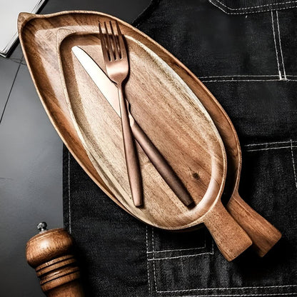Serving Plate Leaf-Shaped Natural Wood