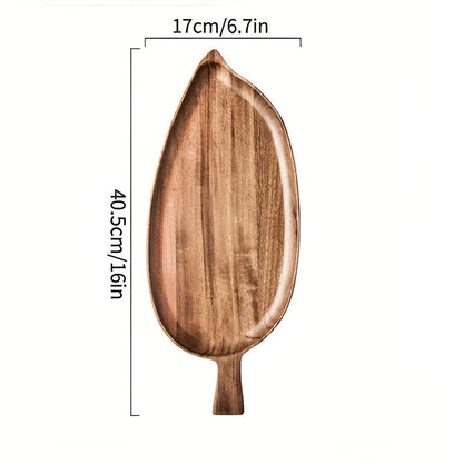 Serving Plate Leaf-Shaped Natural Wood