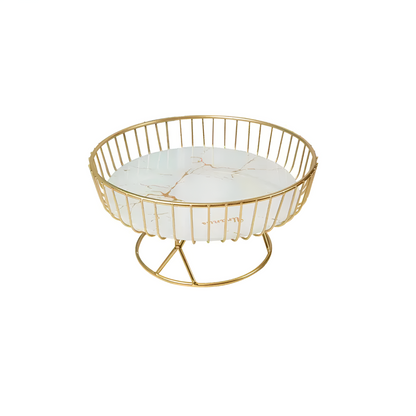 Serving Tray Ceramic Marble Pattern & Gold Handles