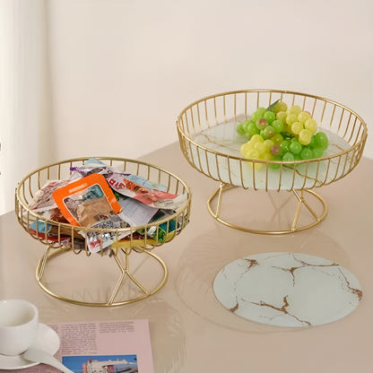 Serving Tray Ceramic Marble Pattern & Gold Handles