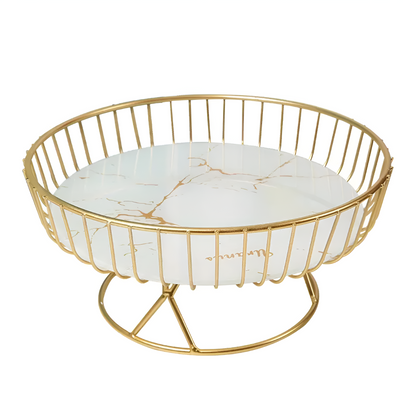 Serving Tray Ceramic Marble Pattern & Gold Handles