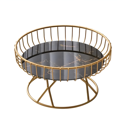 Serving Tray Ceramic Marble Pattern & Gold Handles