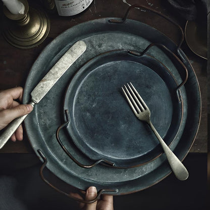 Serving Tray Distressed Iron Polished Pattern Anti-Slip