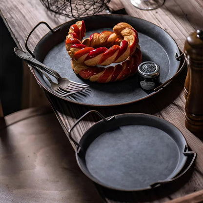 Serving Tray Distressed Iron Polished Pattern Anti-Slip