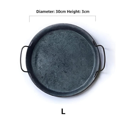 Serving Tray Distressed Iron Polished Pattern Anti-Slip