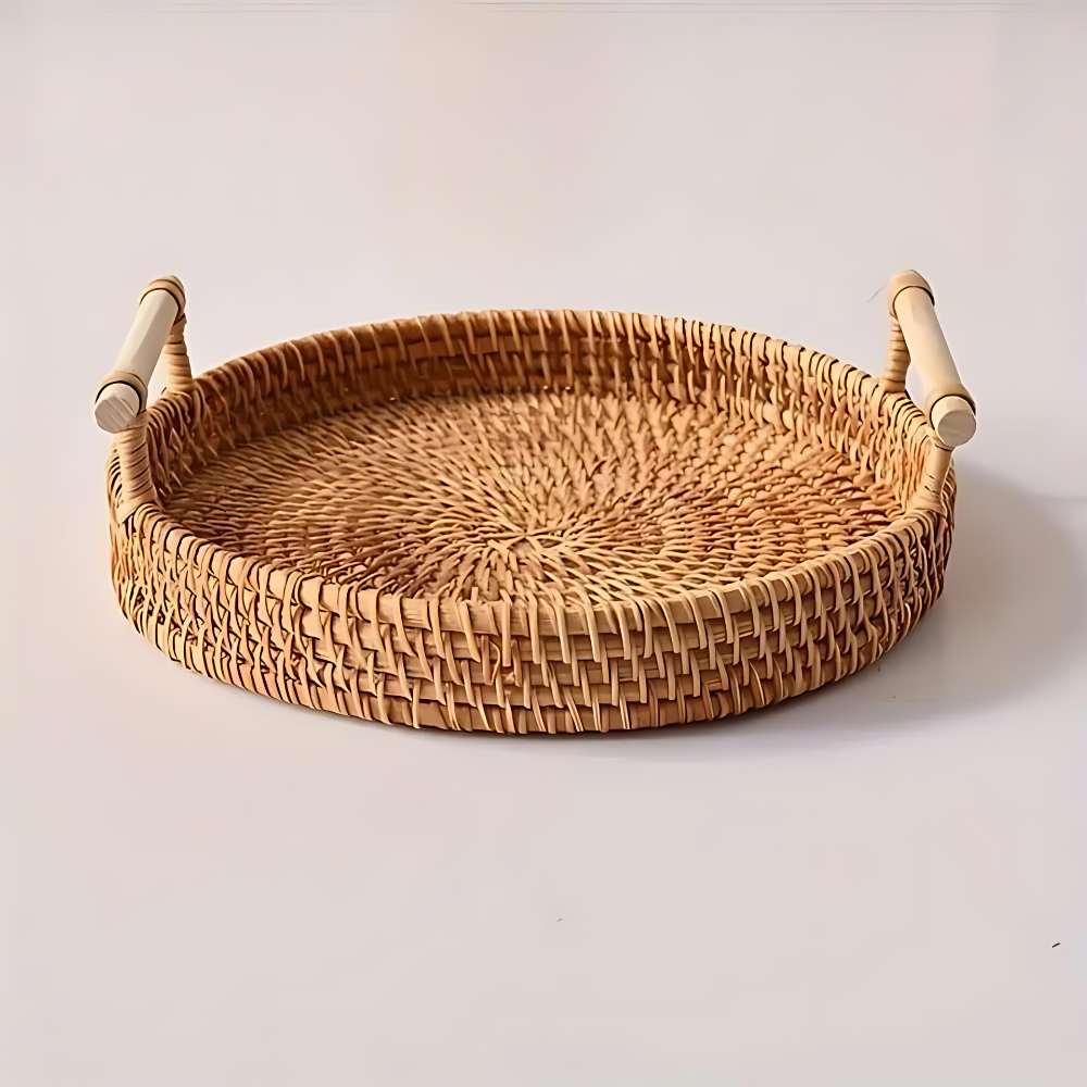 Serving Tray Handcrafted Rattan Sturdy Handles