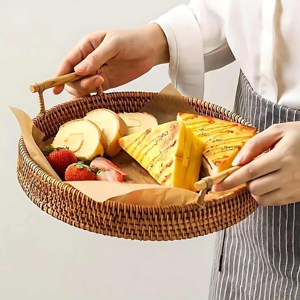 Serving Tray Handcrafted Rattan Sturdy Handles